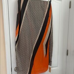 Geometric Patterned Orange and Black Scarf